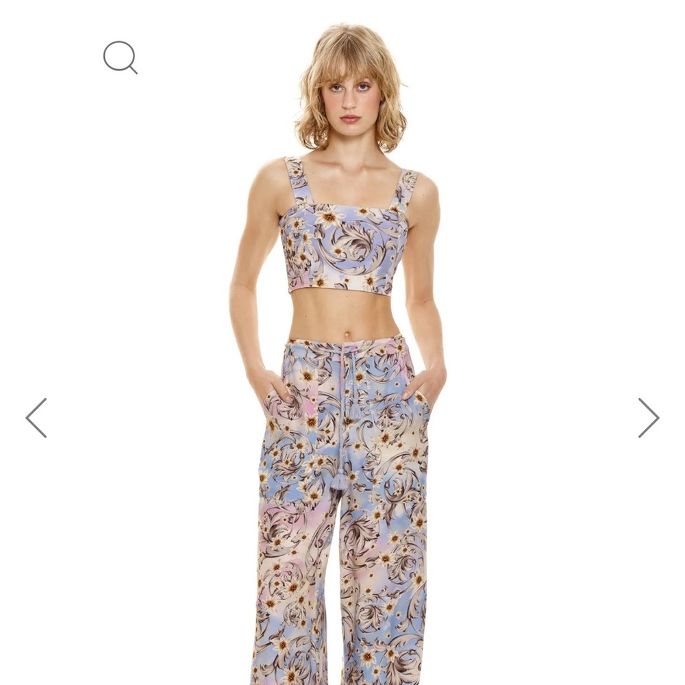 Agua Bendita Pastel Lavender Pink Floral Print Wide-Leg Trousers